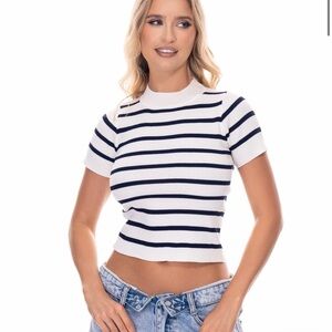 White & Navy Striped Tee